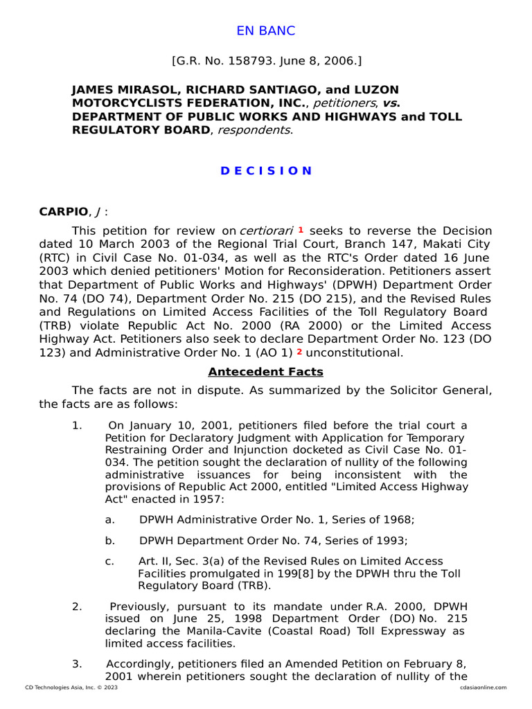 DPWH Orders and Motorcycle Access Case | PDF | Injunction | Controlled ...