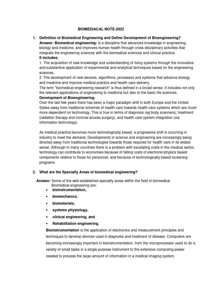 Biomedical Engineering Overview | PDF | Central Nervous System ...