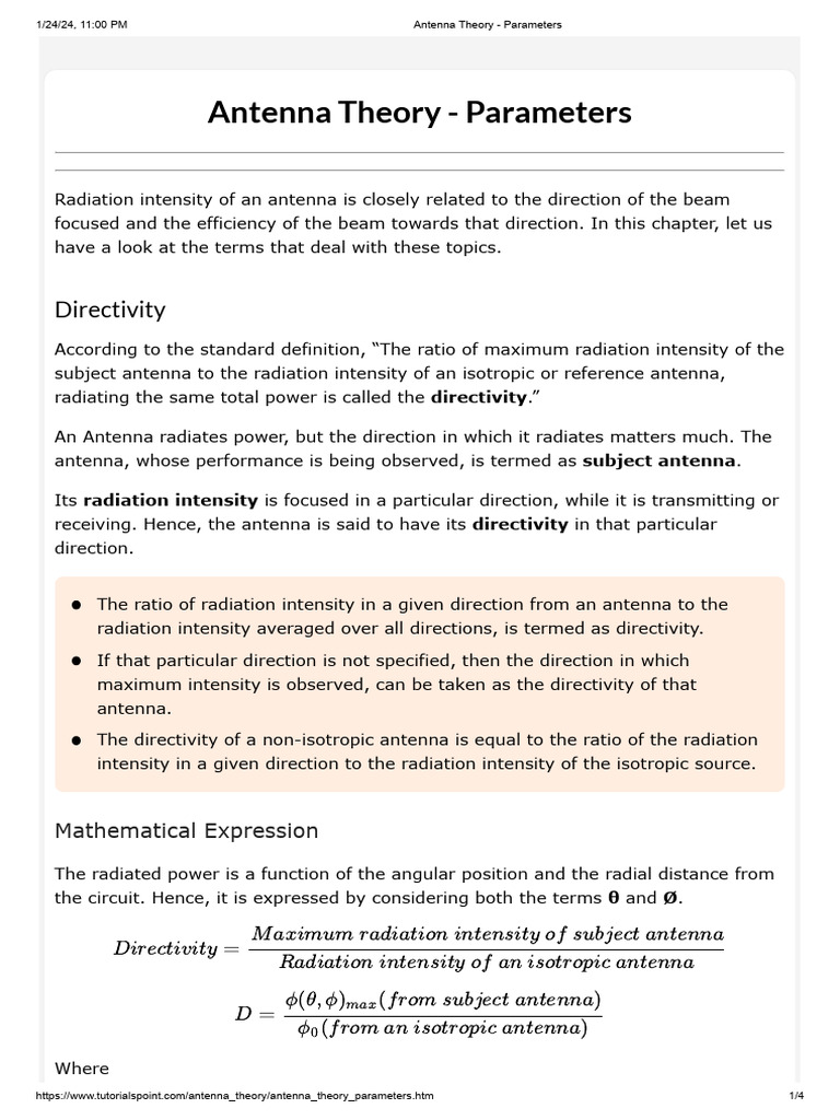 Antenna Parameters: Directivity & Efficiency | PDF | Antenna (Radio ...