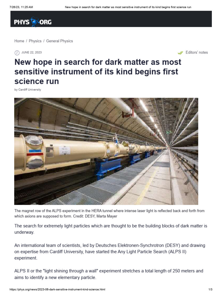 New Hope in Search For Dark Matter As Most Sensitive Instrument of Its ...