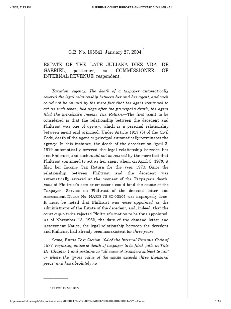 Estate of The Late Juliana Diez Vda. de Gabriel v. CIR PDF Internal
