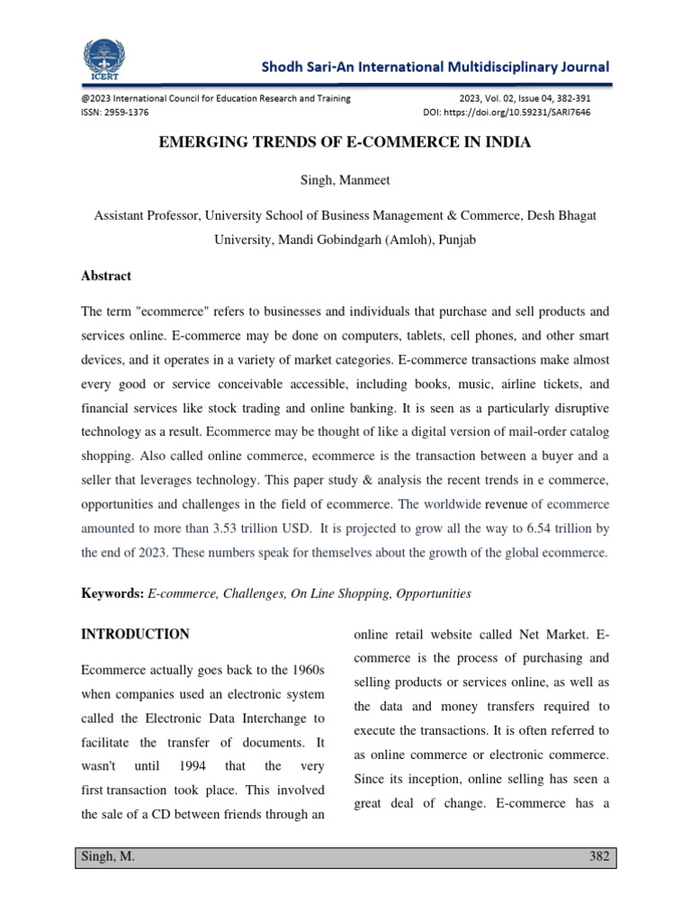 Emerging Trends of e Commerce in India | PDF | E Commerce | Retail