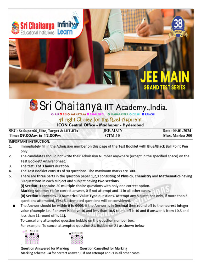 Sri Chaitanya JEE Test Instructions | PDF | Ammonia | Gases