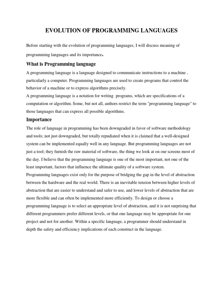 Evolution of Programming Languages | PDF | Computer Programming ...
