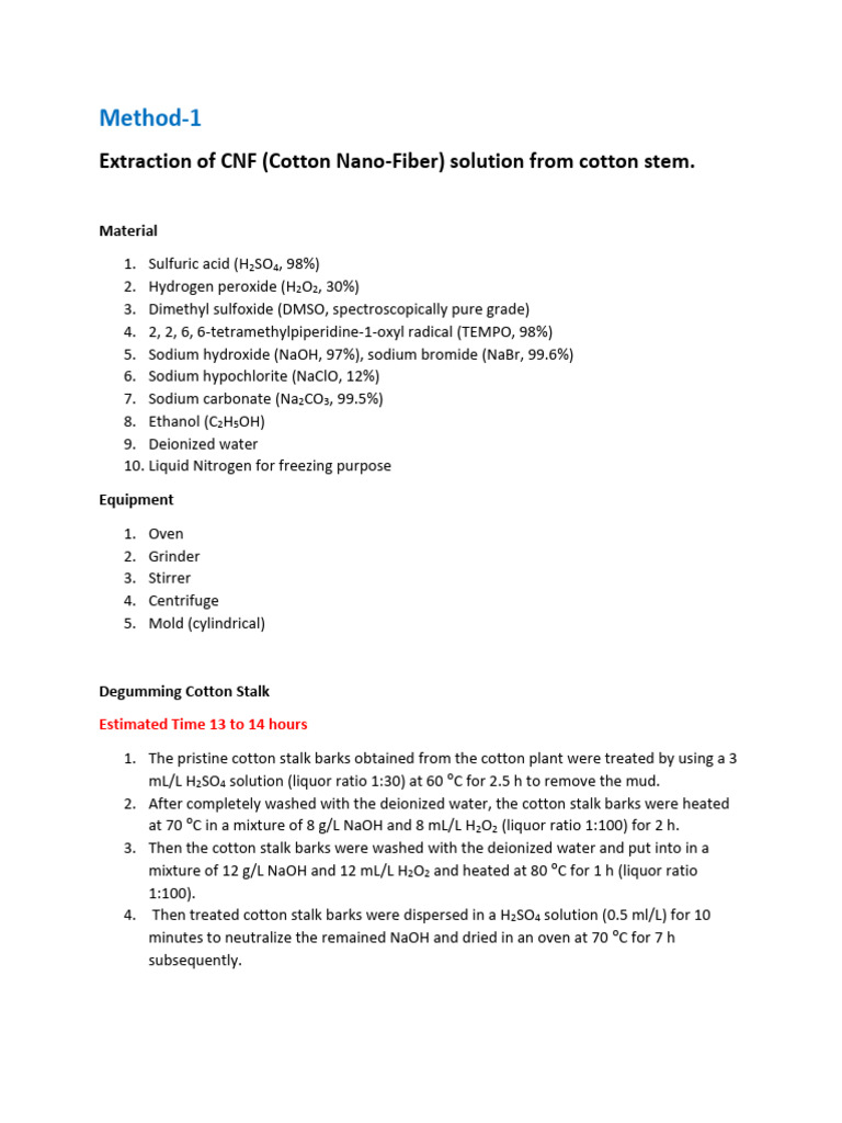 Extraction of CNF From Cotton Stems | PDF | Sodium Hydroxide | Dimethyl ...