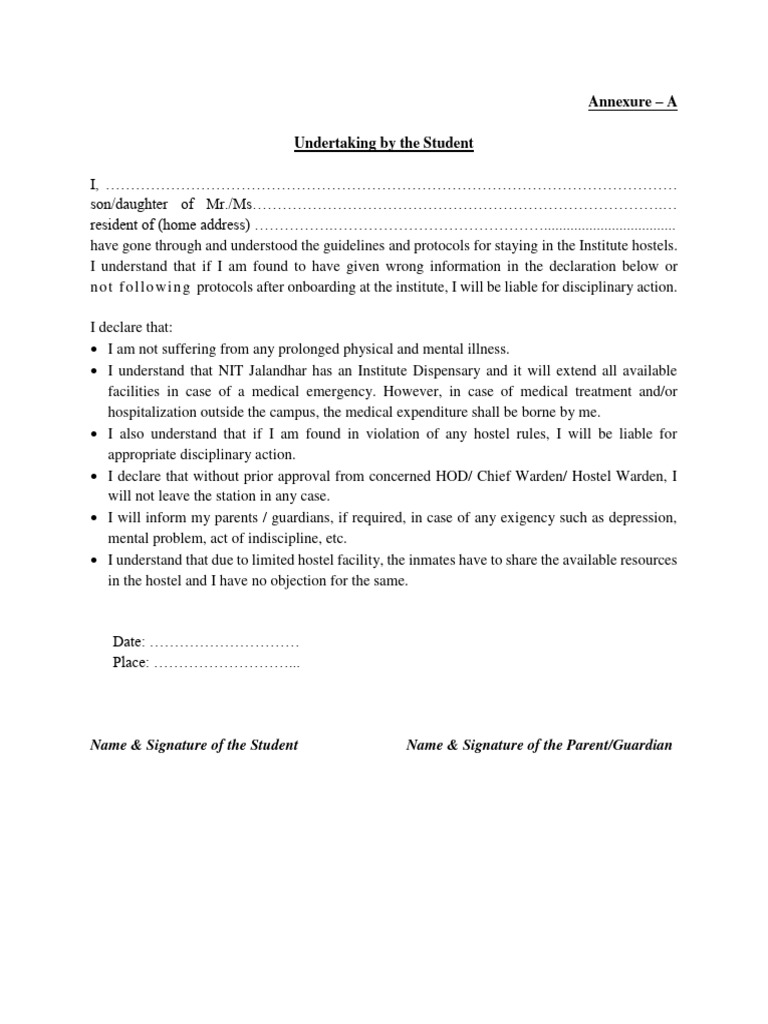 Annexure - A: Name & Signature of The Student Name & Signature of The ...