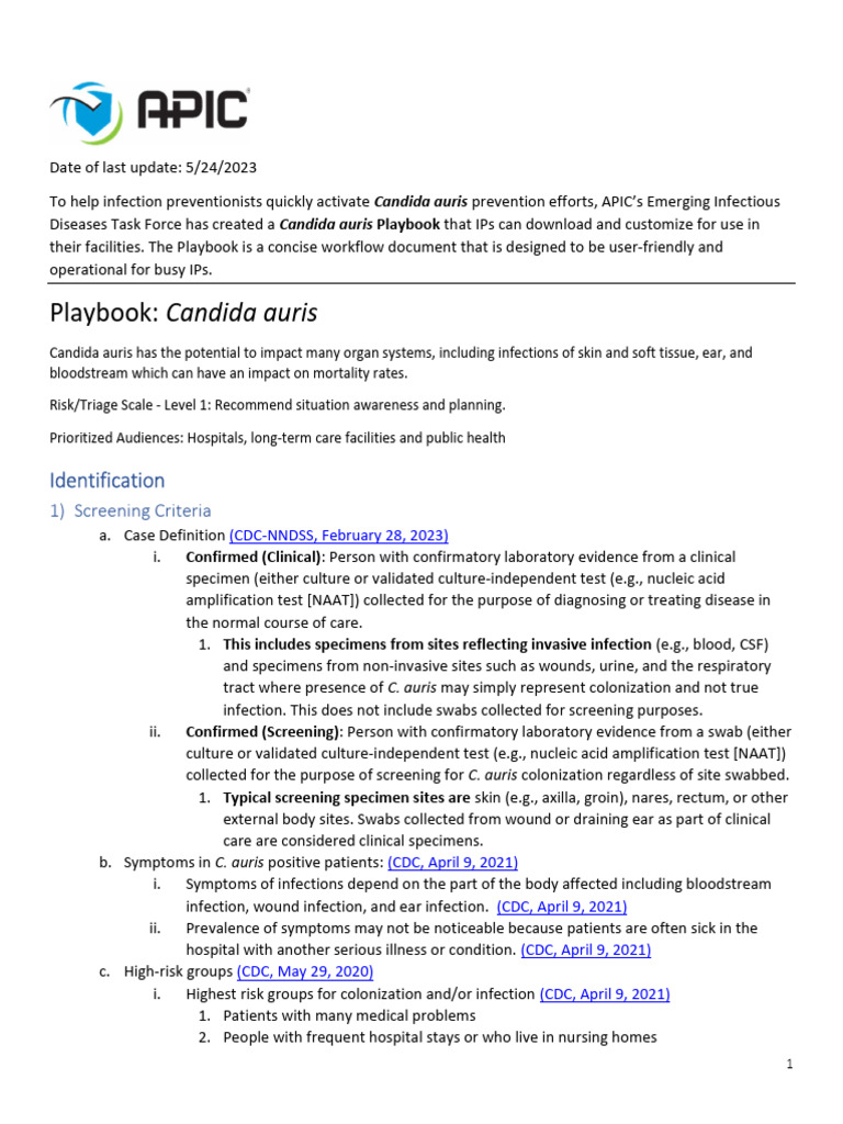 Candida Auris Prevention Playbook | PDF | Antimicrobial Resistance ...