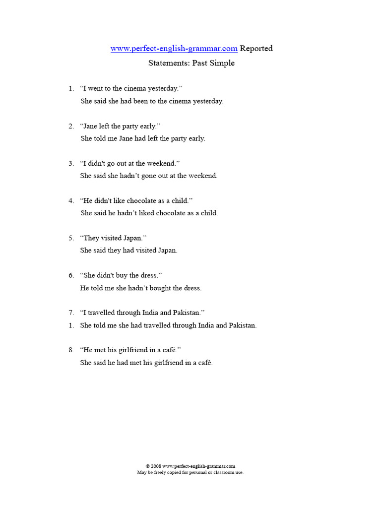 Reported Statements Past Simple | PDF | Language Arts & Discipline