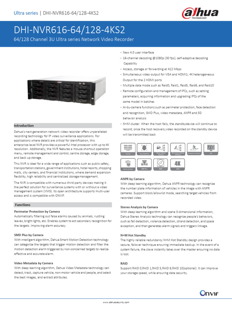 DHI-NVR616 Ultra Series NVR Overview | PDF | Hdmi | Deep Learning