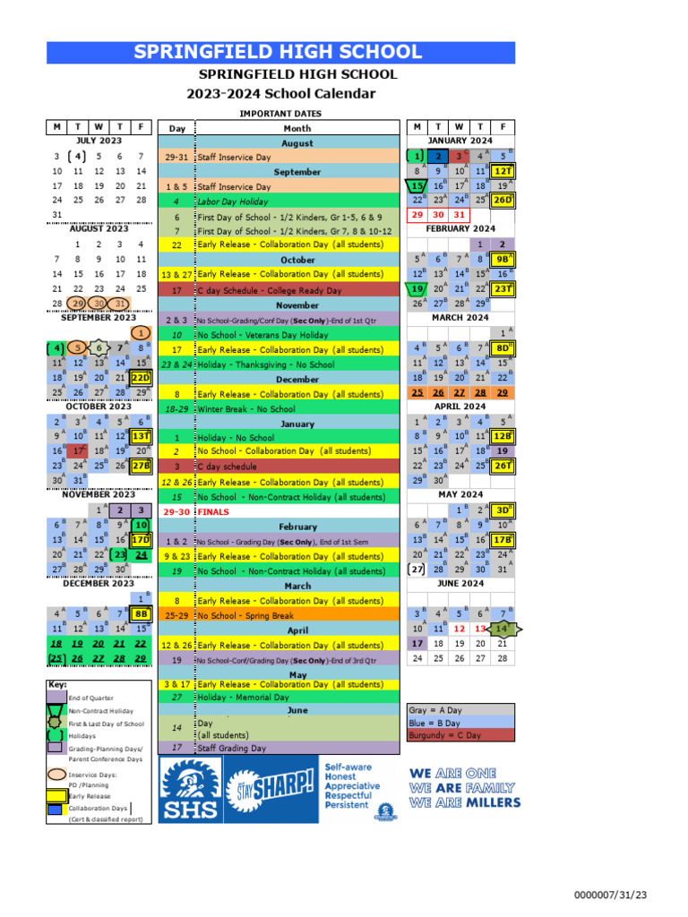 2023 24 SHS Academic Calendar PDF Public Holiday Observances