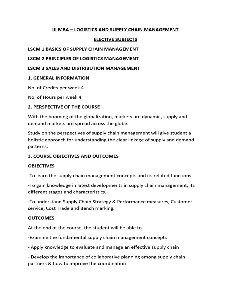 MBA Logistics and Supply Chain Syllabus | PDF | Supply Chain Management ...