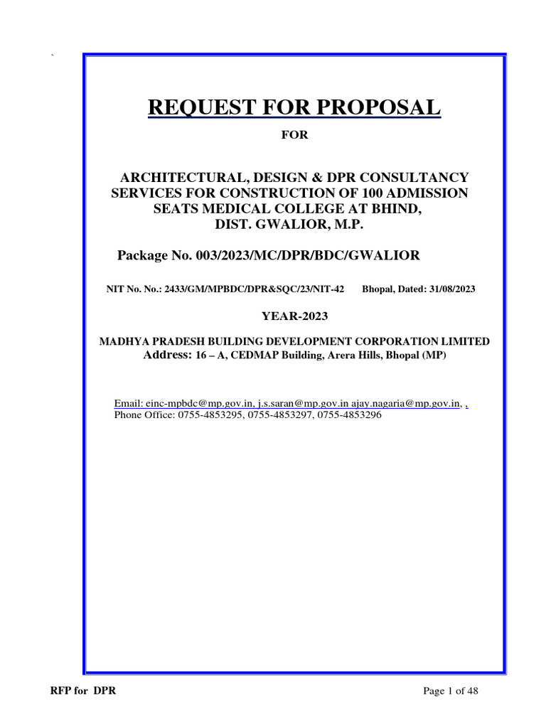 RFP for Medical College Consultancy | PDF | Request For Proposal ...