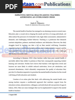 Improving Mental Health Among Teachers Addressing an Overlooked Crisis