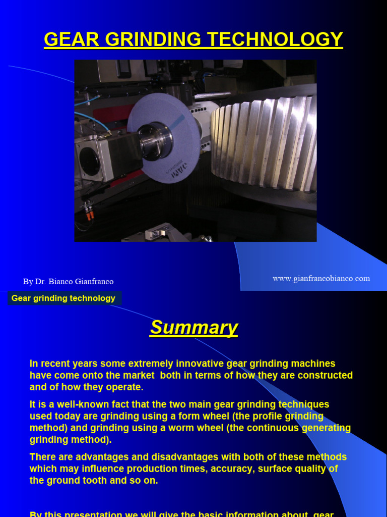 Gear Grinding Technology Presentation Pdf