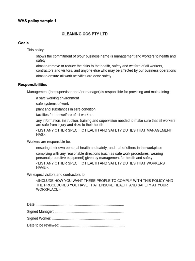 Construction Health and Safety Policy | PDF | Occupational Safety And ...