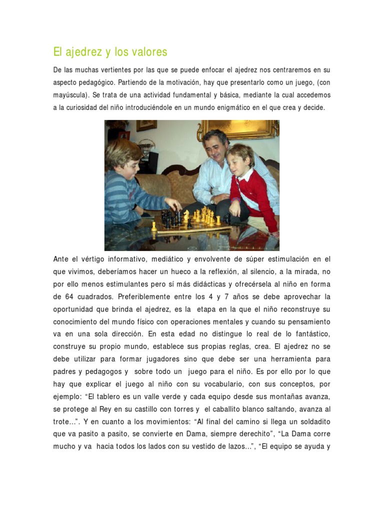 Ajedrez: Valores y Aprendizaje Infantil | PDF | Ajedrez | Videojuegos