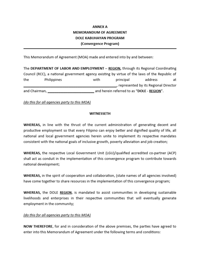 DOLE Kabuhayan Program MOA Document | PDF | Unemployment Benefits | Justice
