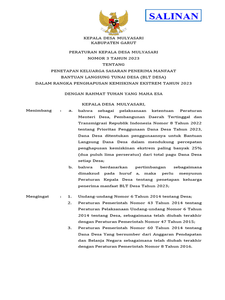 Perkades Tentang BLT DD 2023 PDF