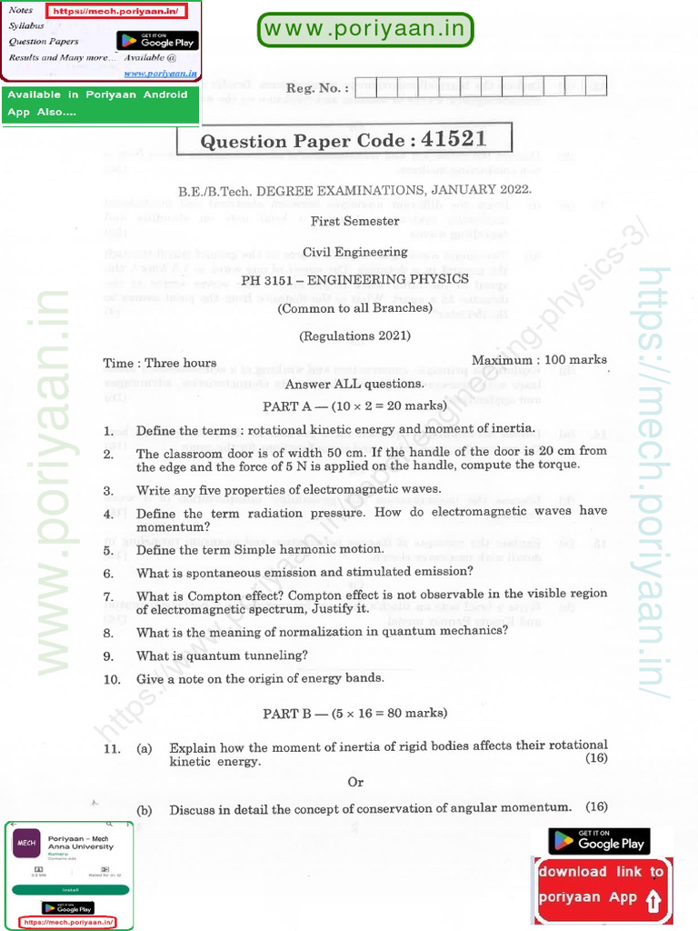 Engineering Physics Question Papers 2025 | PDF | Waves ...