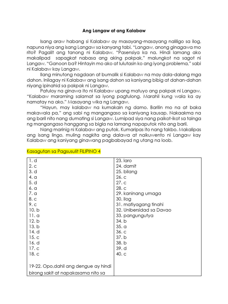 Ikalawang Markahang Pagsusulit Filipino Answer Key | PDF