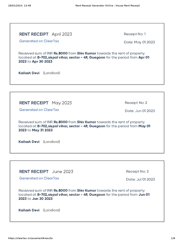 Rent receipt generator online house rent receipt pdf