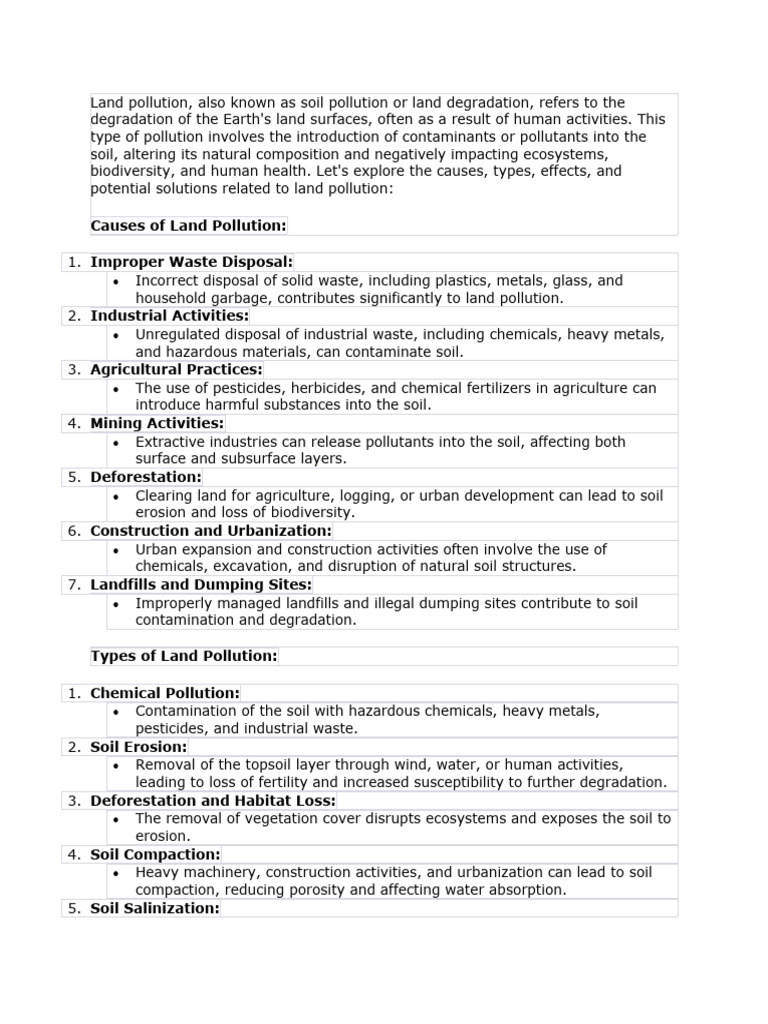 Understanding Land Pollution: Causes & Effects | PDF | Soil | Pollution
