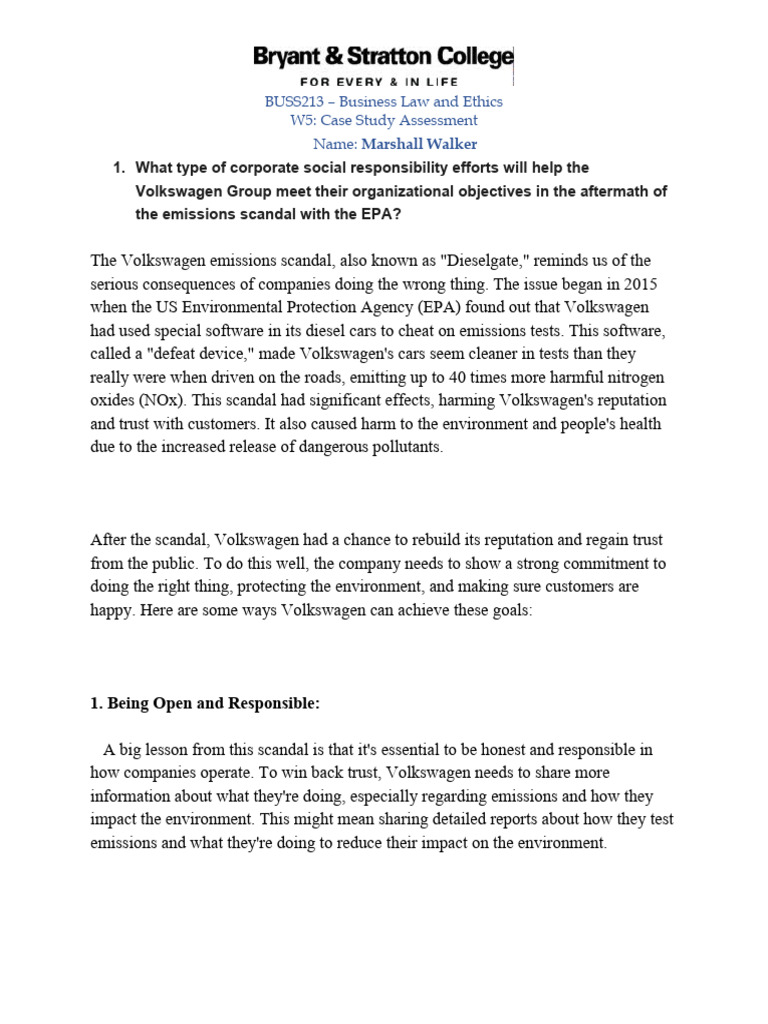 Volkswagen CSR Strategies Post-Scandal | PDF | Corporate Social ...