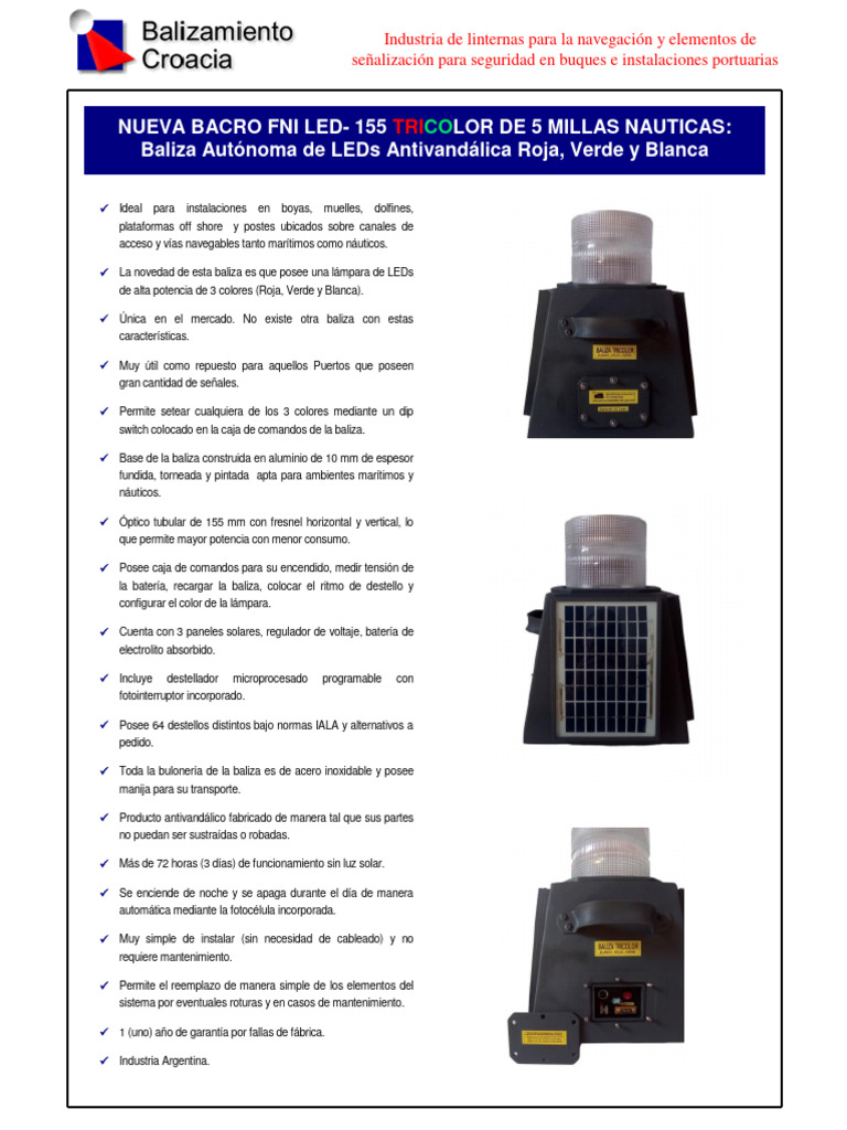 Folleto de Baliza Autonoma FNI LED-155 TRICOLOR - 5 Millas Nauticas-1 ...