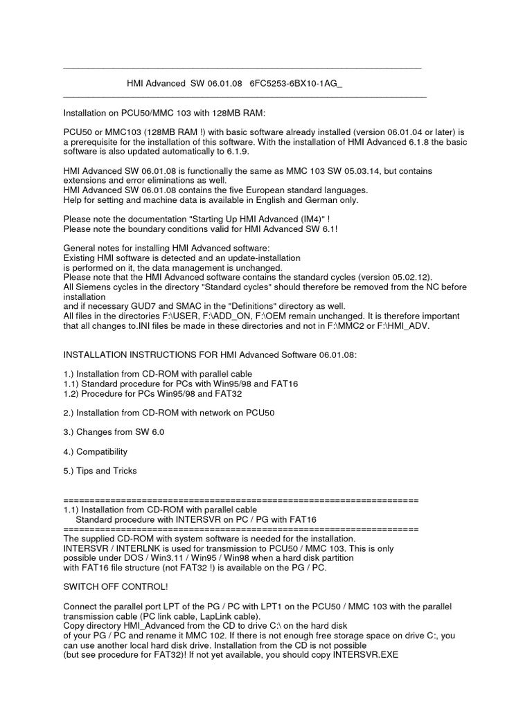 HMI Advanced SW 06.01.08 Installation Guide | PDF | Computing ...