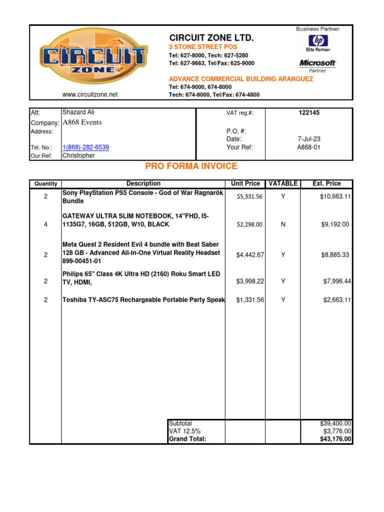 Circuit Zone LTD.: Pro Forma Invoice | PDF