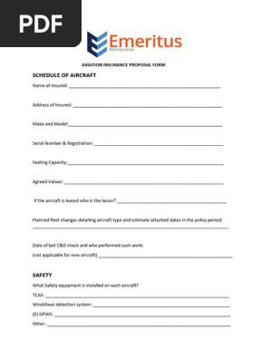 AVIATION INSURANCE PROPOSAL FORM