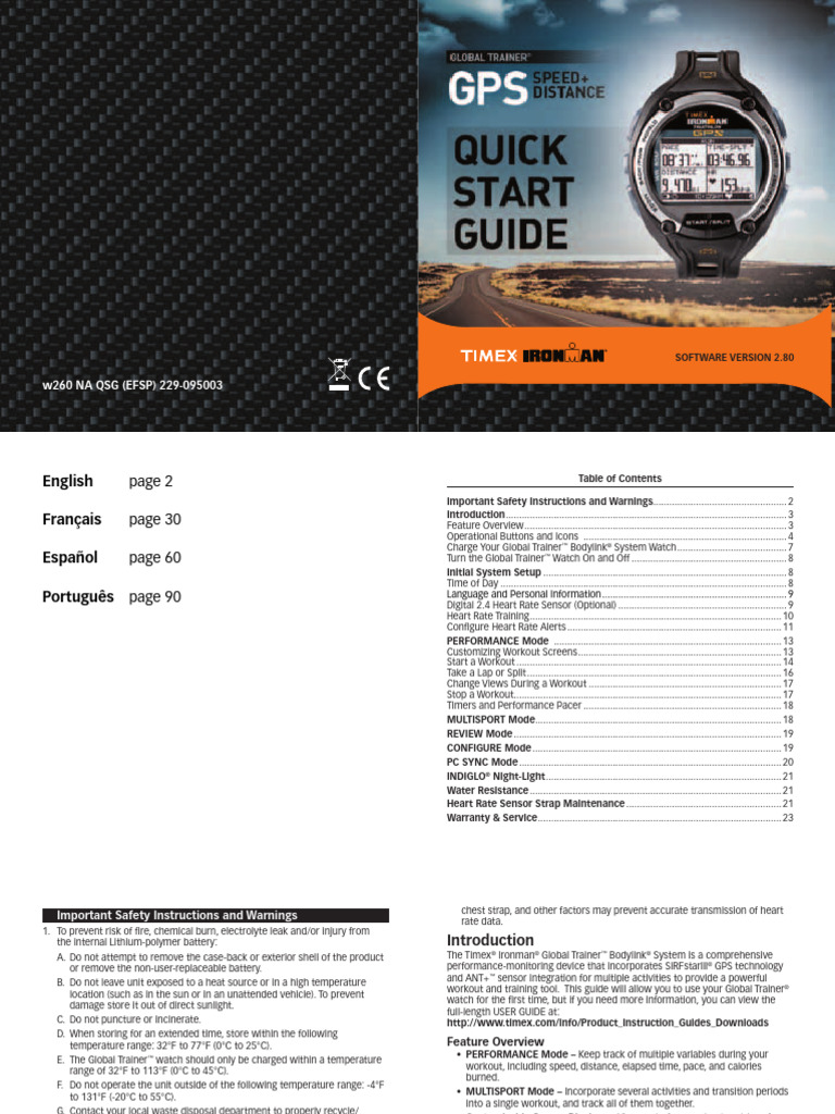 Timex Ironman Global Trainer GPS QuickStartGuide PDF