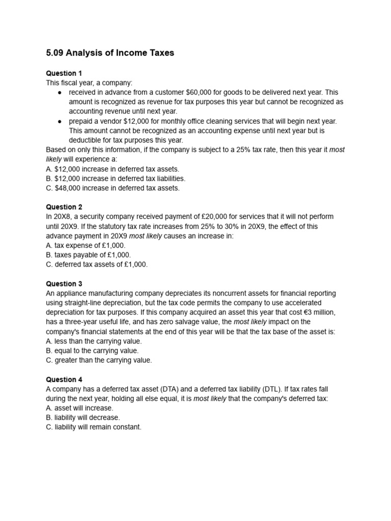 Income Tax Analysis and Deferred Tax Insights | PDF | Deferred Tax ...