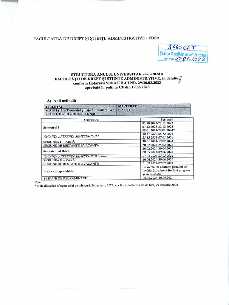 Structura Anului Universitar 2023 2024 PDF