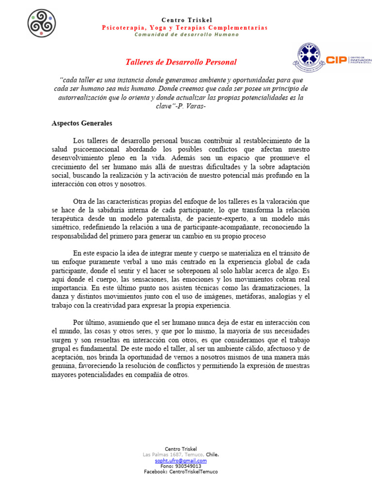 Talleres de Desarrollo Personal en Triskel | PDF | Psicoterapia | Las ...
