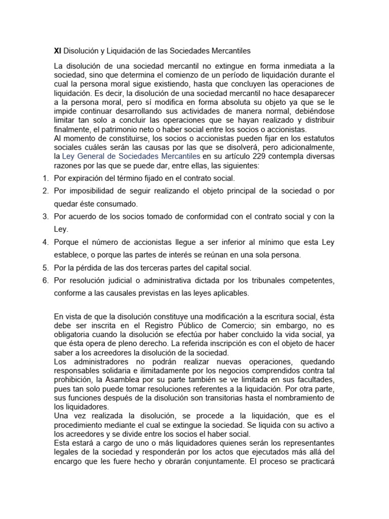 Xi Disolución Y Liquidación De Las Sociedades Mercantiles Pdf