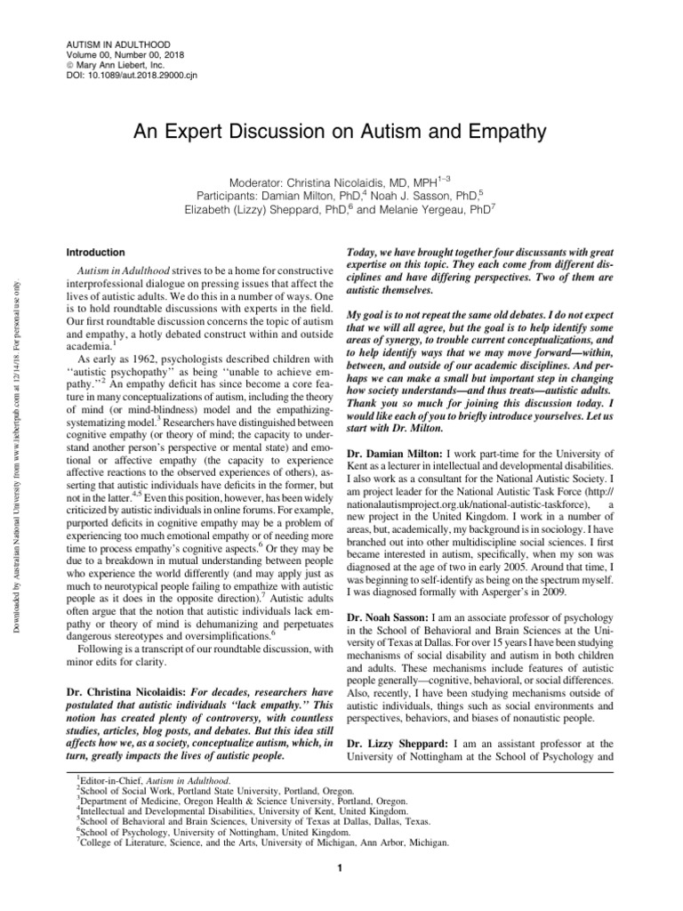 An Expert Discussion On Autism and Empathy | PDF | Empathy | Autism ...