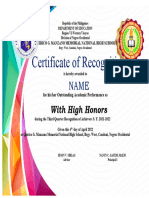 3rdc Qtr. Certificate of AWARD AND RECOGNITION