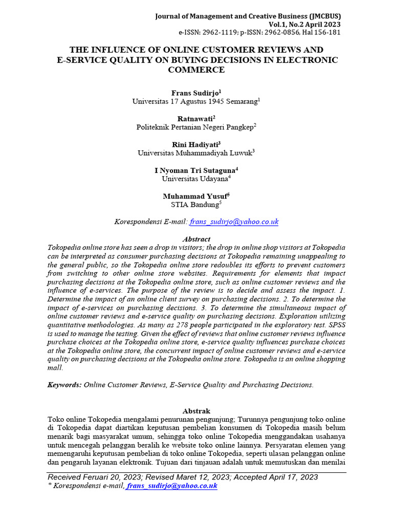 The Influence of Online Customer Reviews and E-Service Quality On ...