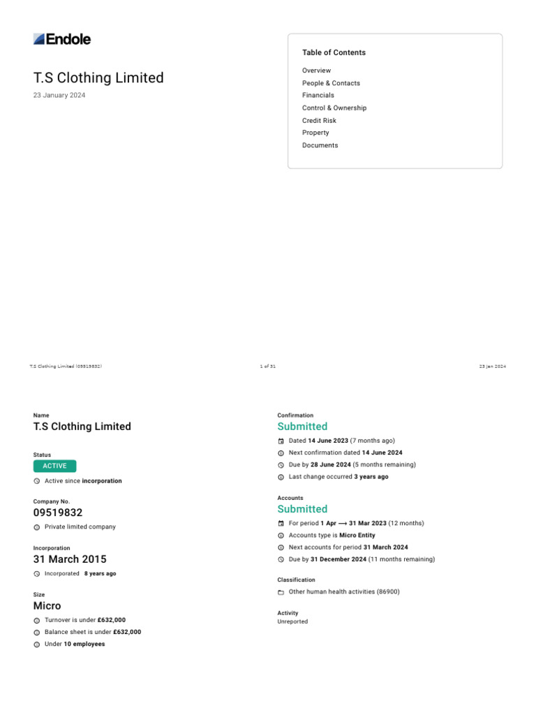 Endole Company Report - 09519832 | PDF | Balance Sheet | Income Statement