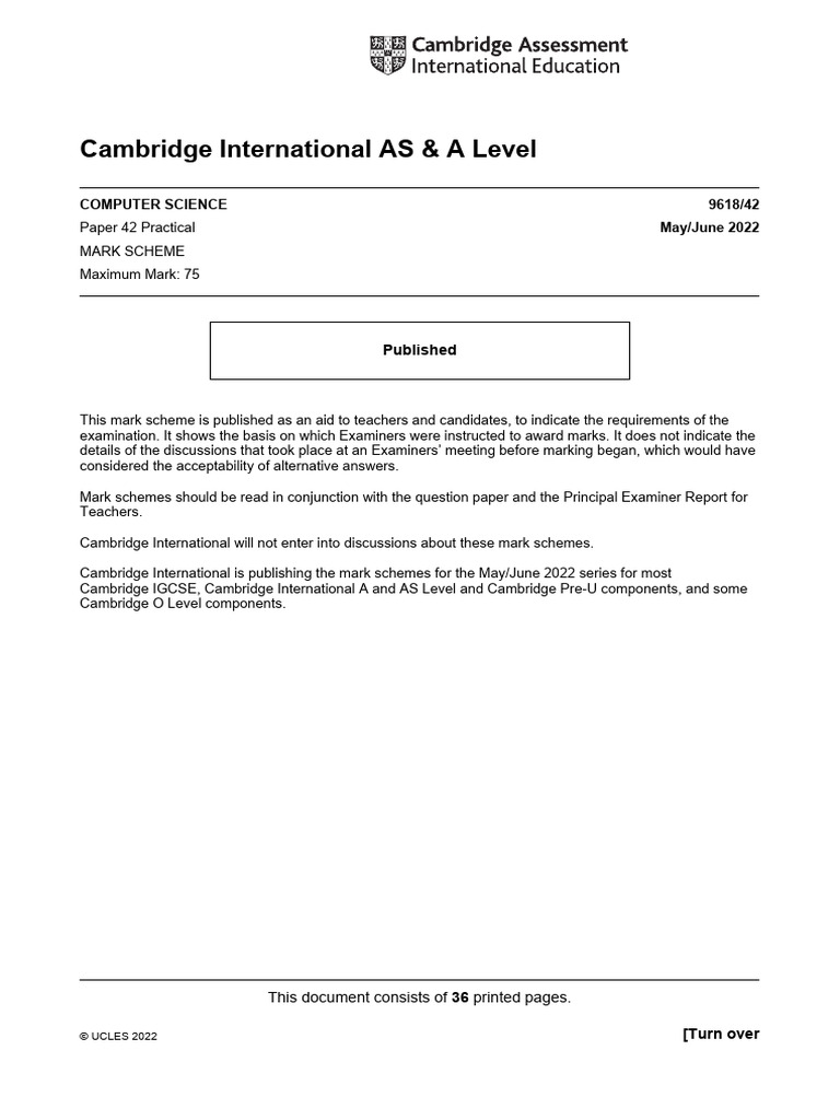 9618/42 May/June 2022 Mark Scheme | PDF | Computer Programming ...