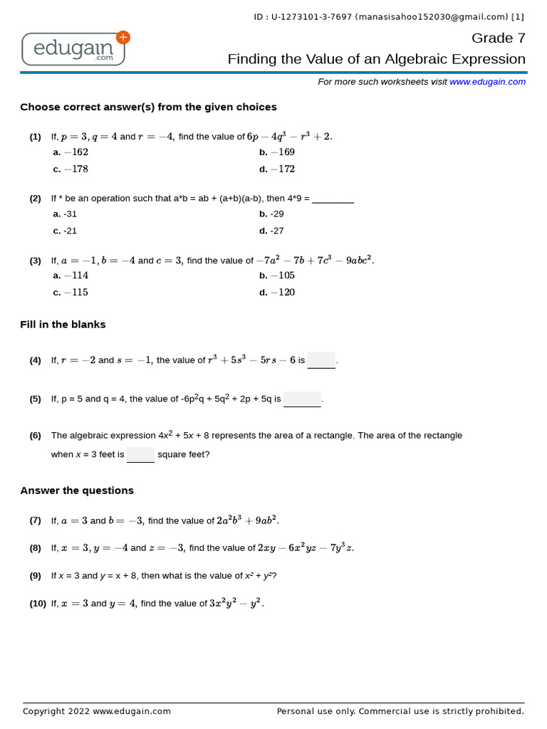 Grade7 Substitution | PDF | Mathematics