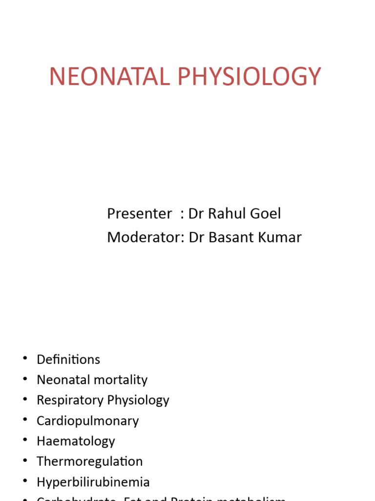 Neonatal Physiology | PDF | Medical Specialties | Physiology