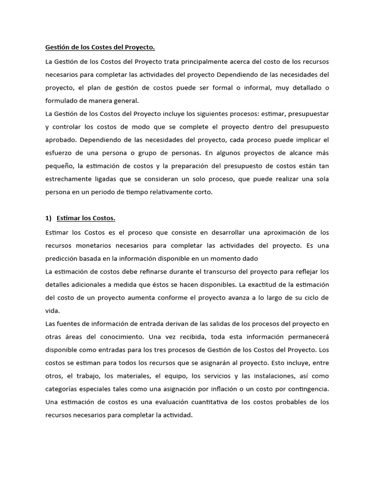 Gestión Efectiva de Costos en Proyectos | PDF | Presupuesto | Economias