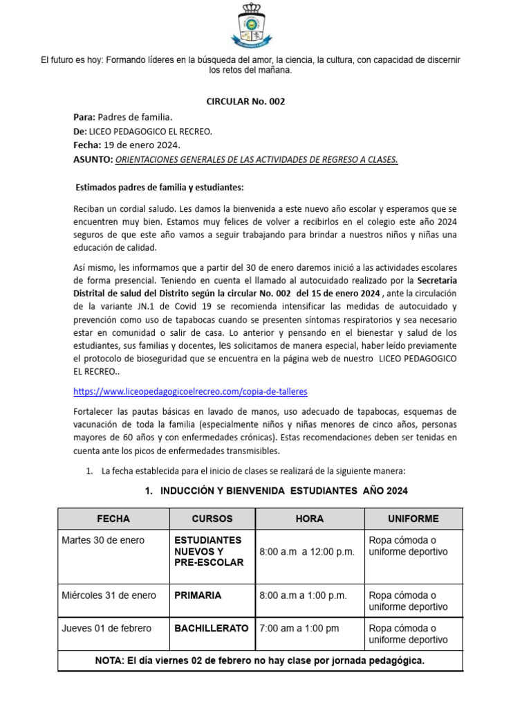 Actividades de Regreso a Clases 2024 | PDF | Ciencias de la Salud ...