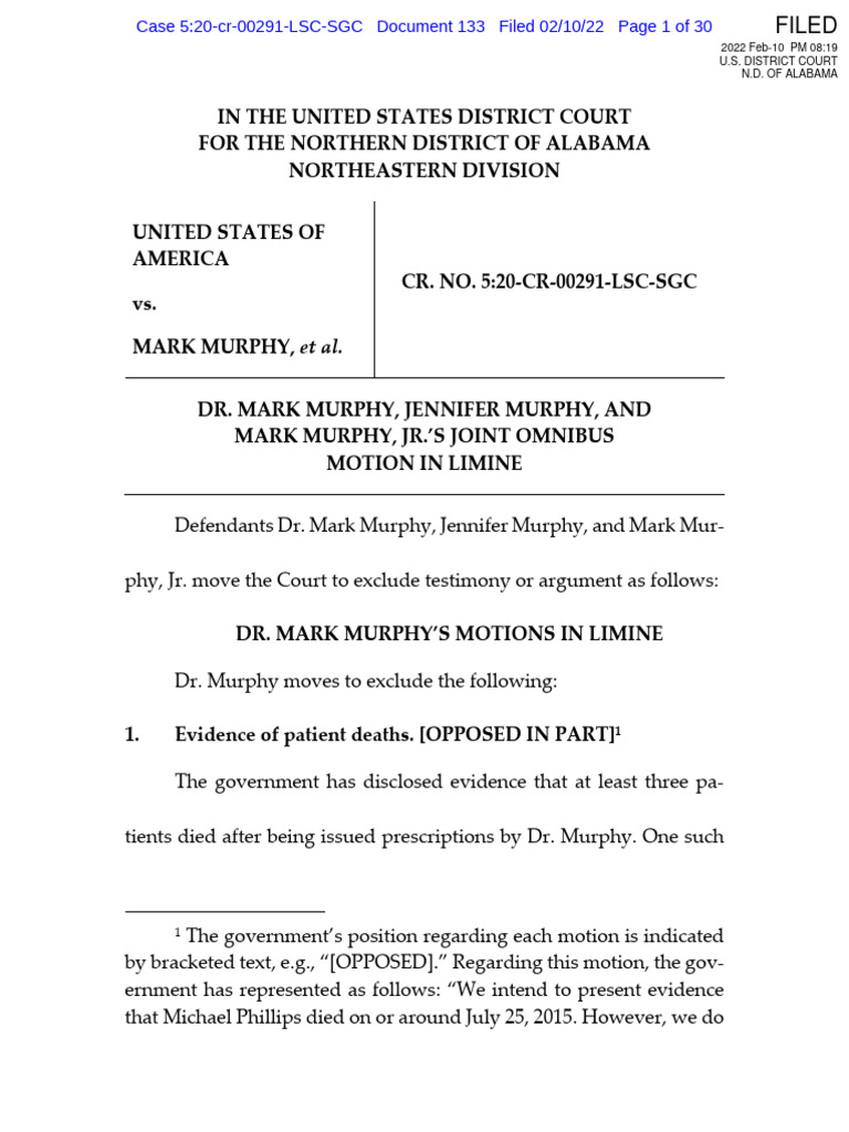 USA v. Murphy Et Al Joint Omnibus Motion in Limine PDF
