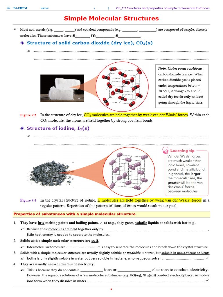 Simple Molecular Structures Guide | PDF | Molecules | Solubility