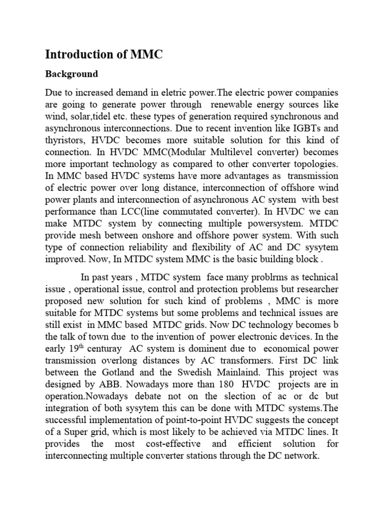 Introduction Of Mmc Pdf High Voltage Direct Current Power Electronics