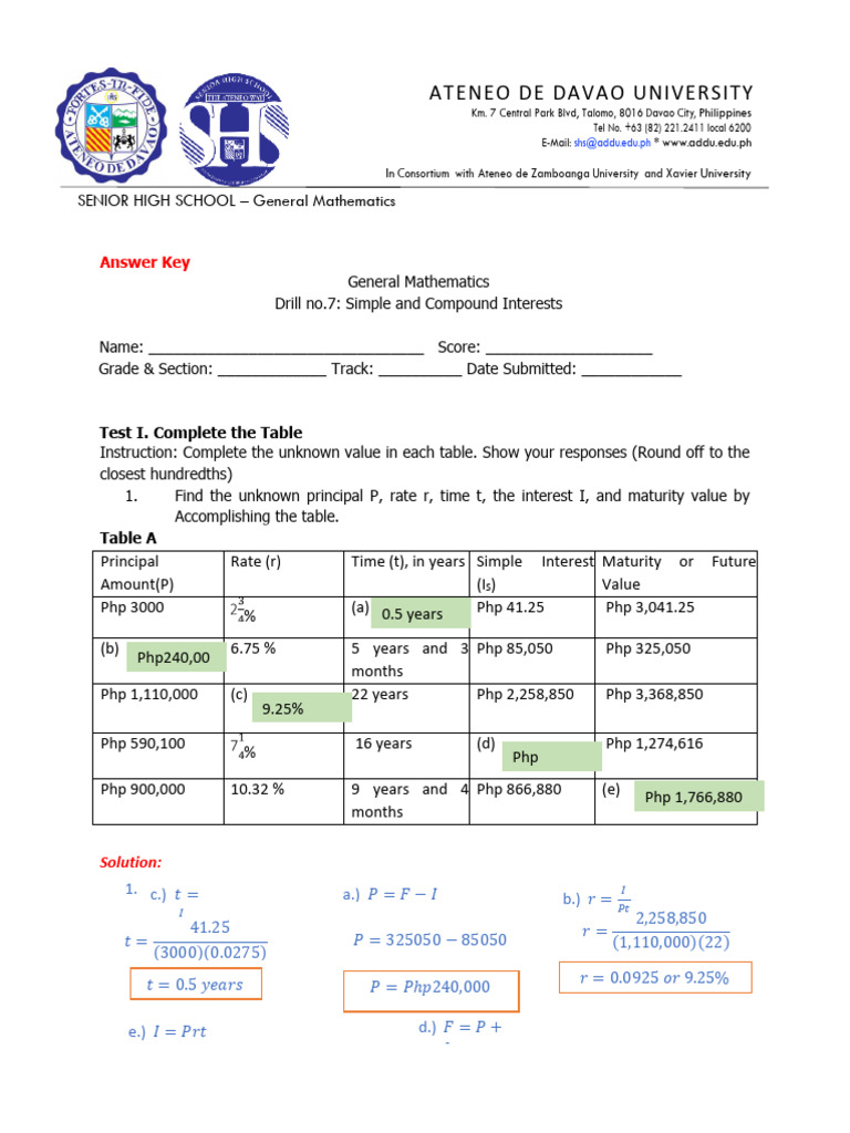 Drills Answer Key Pdf Interest Compound Interest