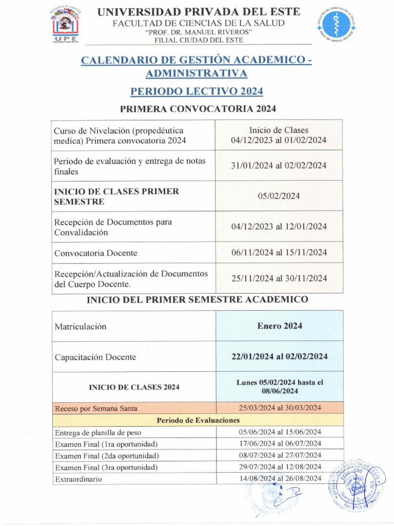 Calendario Academico 2024 PDF